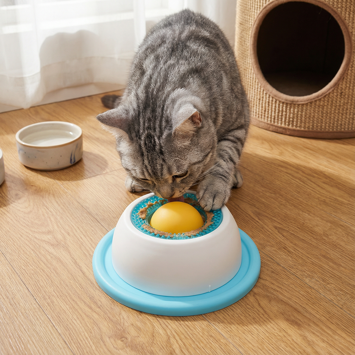 Interaktiver Leckteller für Katzen aus Silikon zur Förderung von langsamem Fressen & Stressabbau.