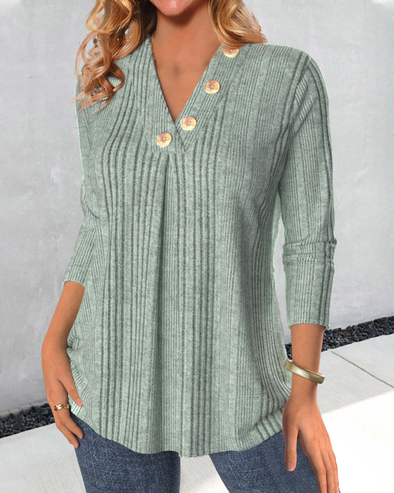 Stilvolle Damenbluse mit V-Ausschnitt & langen Ärmeln. Ideales Frühlings- & Herbst-Oberteil, elegant für jede Gelegenheit.
