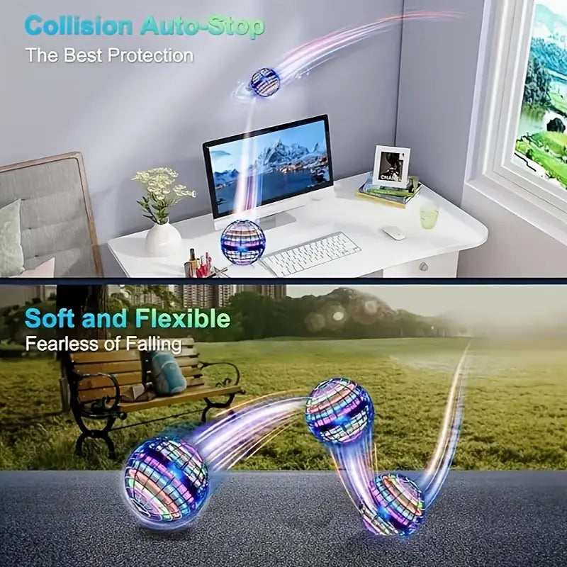 Glückliche Kinder spielen mit dem farbigen LED-Flugball, akku betrieben, eine tolle Geschenkidee.