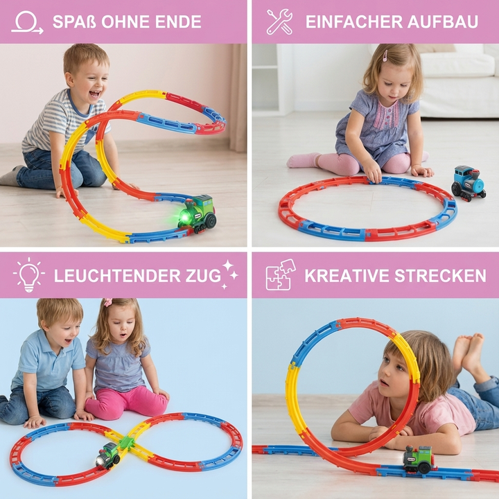 Interaktive Zug Loopingbahn für Kinder. Fördert Motorik & Kreativität. Ideal für stundenlangen Spielspaß.
