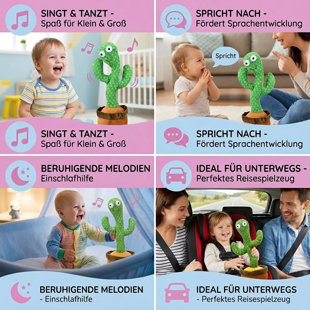 Interaktiver sprechender Kaktus, ein pädagogisches Geschenk für Kinder, fördert spielerisch Sprache und Motorik.