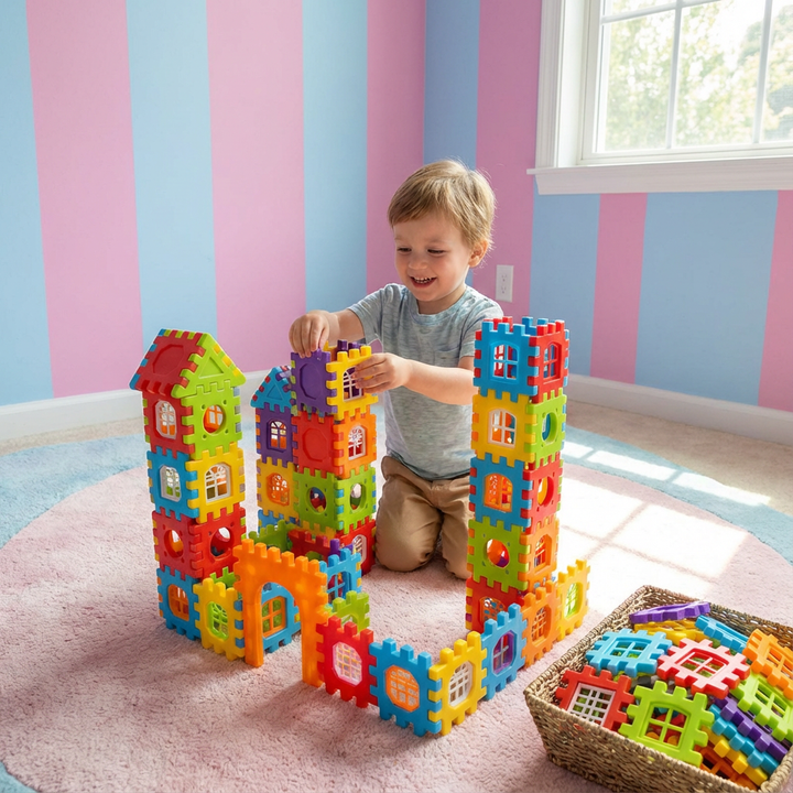 Montessori Fenster Bausteine Set für kreativen Bauspaß. Fördert Motorik & Vorstellungskraft bei Kindern.