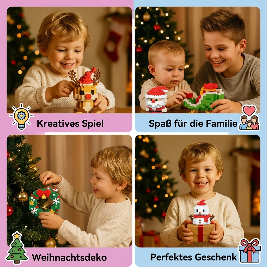 Detailaufnahme Baustein Weihnachtsmann, rote Mütze & Bart. Kreative Dekoration.