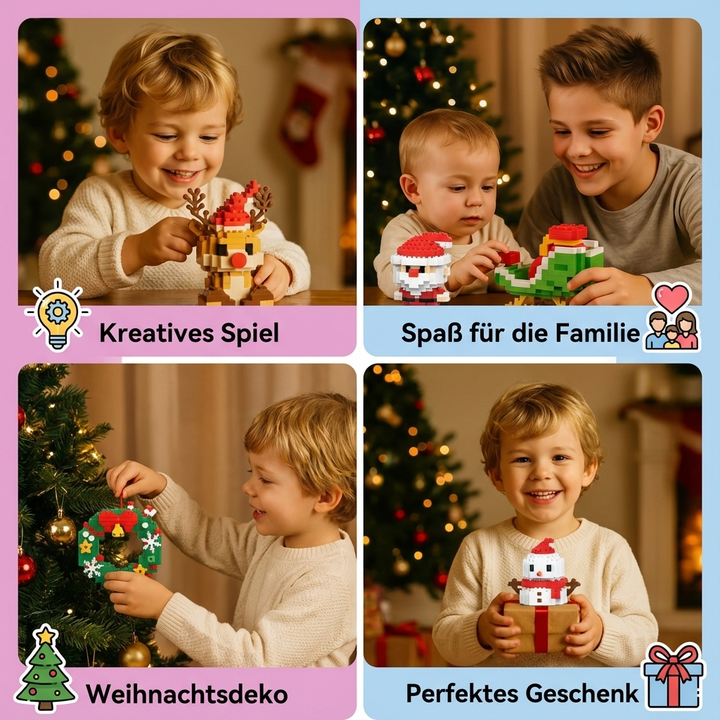 Detailaufnahme Baustein Weihnachtsmann, rote Mütze & Bart. Kreative Dekoration.