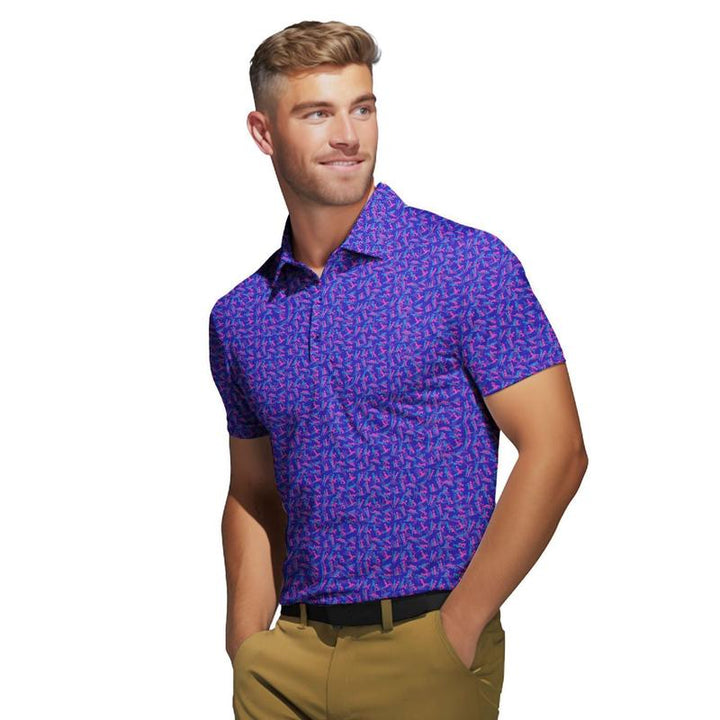 Atmungsaktives schwarzes Poloshirt Herren mit Print; stretch & kurzarm für Sommer & Sport.