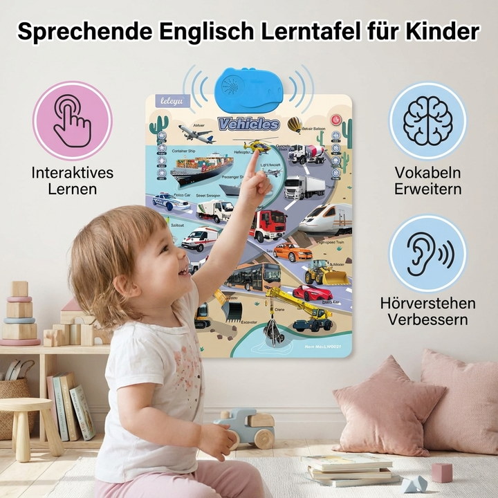 Frühkindliche Bildung: Interaktive Englisch Lerntafel als Lernspielzeug, Sprachkenntnisse auf spielerische Weise fördern.