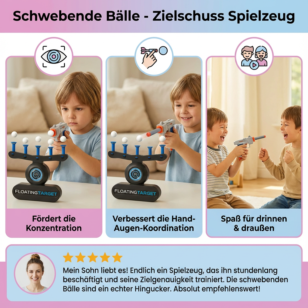 Leuchtendes Schwebende Bälle Zielschuss Spiel. Interaktives Geschicklichkeitsspiel & Konzentrationsspiel für Kinder.