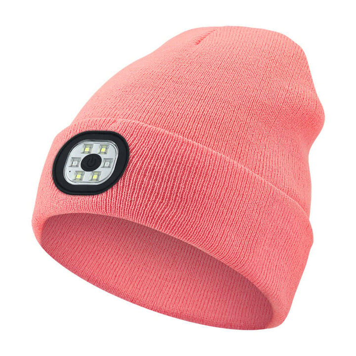 Dunkle Unisex Beanie mit wiederaufladbarem LED-Licht und kabellosen Bluetooth-Kopfhörern für kalte Tage.