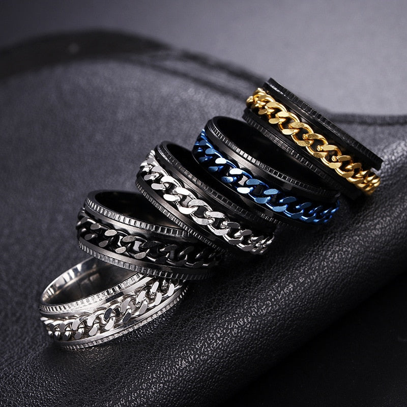 Hochwertiger Antistress-Ring aus Edelstahl, ideal als Fidget-Schmuck für Achtsamkeit und Entspannung.