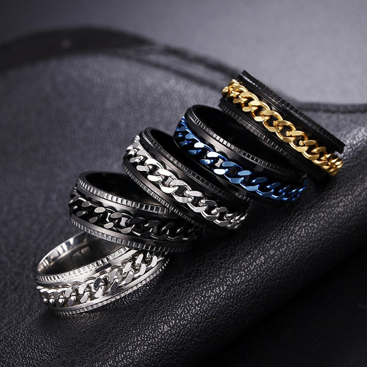 Hochwertiger Antistress-Ring aus Edelstahl, ideal als Fidget-Schmuck für Achtsamkeit und Entspannung.