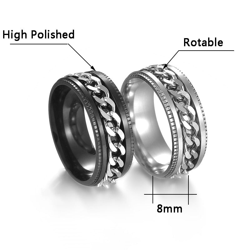 Robuster Herren-Angstring aus Edelstahl, drehbarer Fidget-Ring zur Förderung von Ruhe und Achtsamkeit.