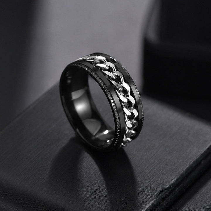 Stylischer Antistress-Ring aus gebürstetem Edelstahl, vielseitiger Schmuck für Entspannung im Alltag.