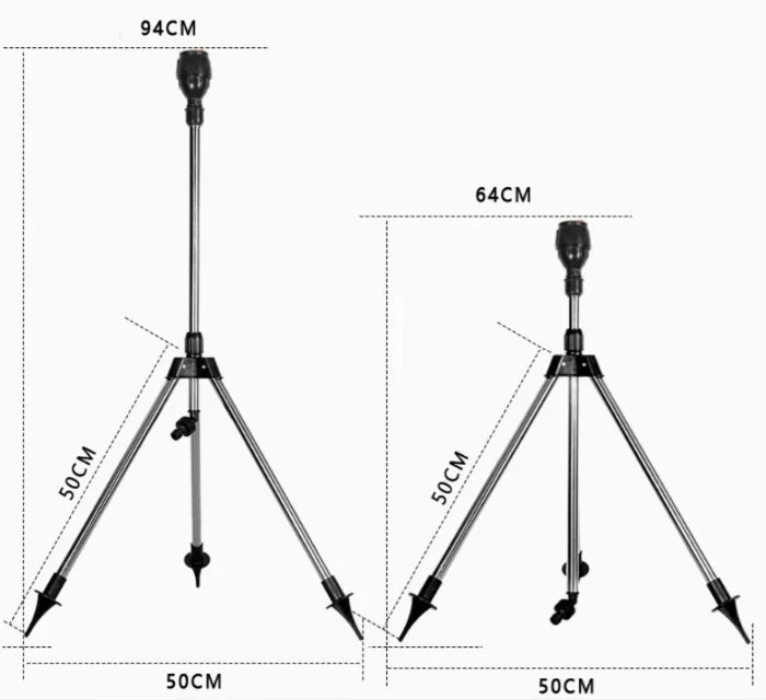 Hochwertiger Edelstahl Stativ-Sprinkler für die Gartenbewässerung. Verstellbarer 360° Rasen-Regner für optimale Reichweite.