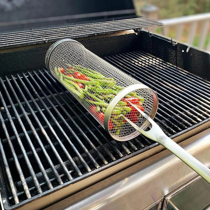 Robustes Grillzylinder Set aus hochwertigem Edelstahl für einfaches und gesundes BBQ-Grillen von Meeresfrüchten & Spießen.
