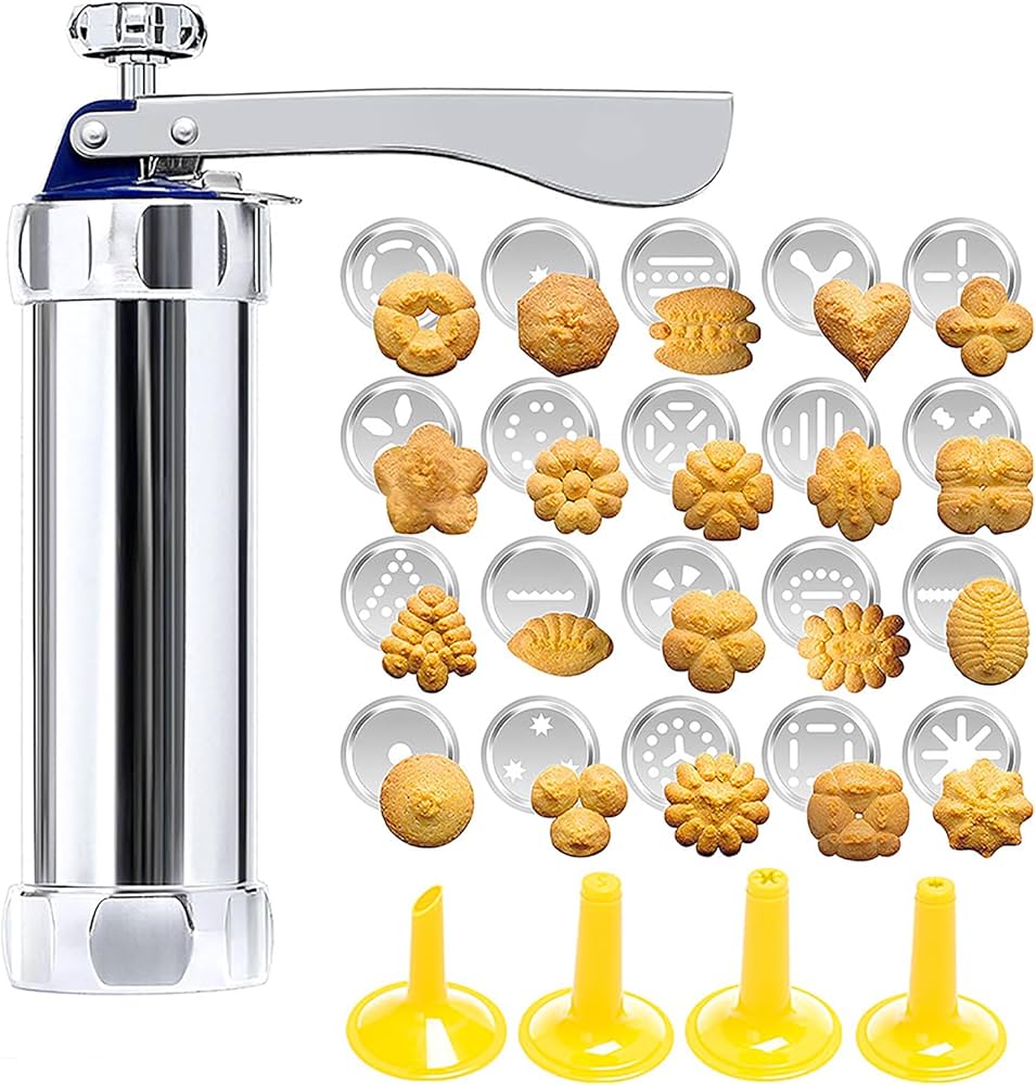 Verpackte Keks-Presse aus Edelstahl, ein perfektes Backzubehör und Cookie Maker für jede Küche.