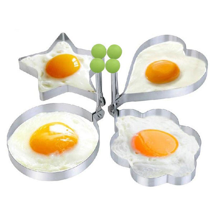 Edelstahl Kochformen Set für Eier und Pfannkuchen, ideal für kreative Frühstücksideen.