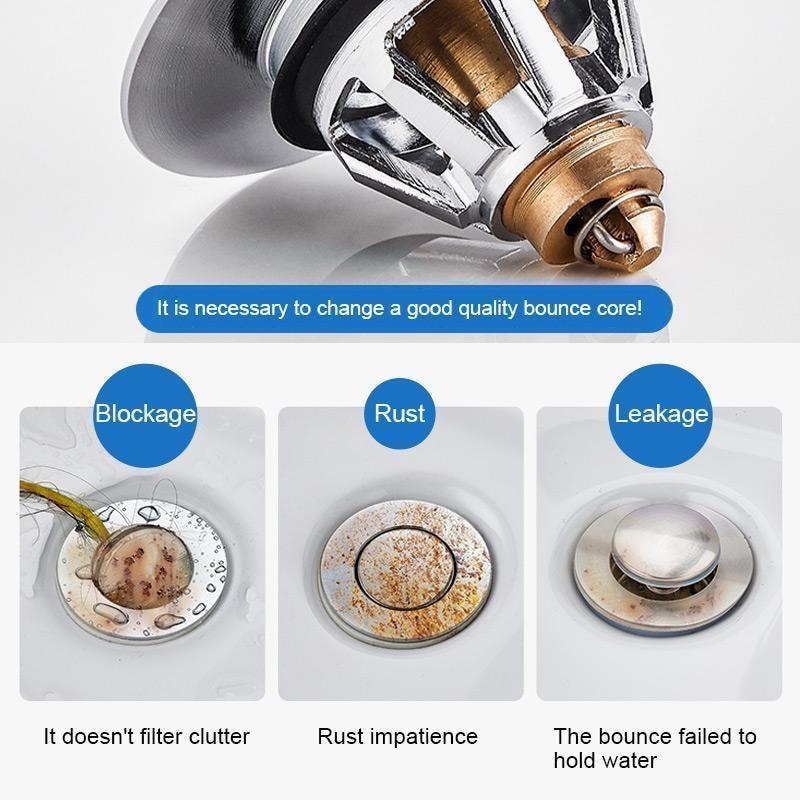 Robuster Pop-Up Abflussfilter aus Edelstahl mit Siebfunktion, passend für alle gängigen Waschbecken.