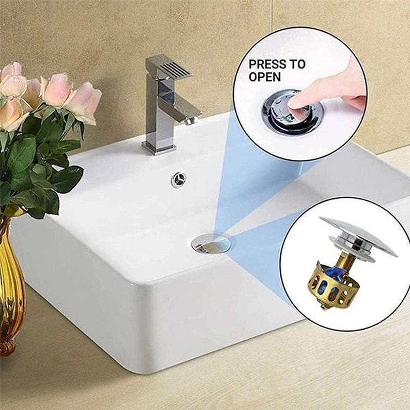 Praktischer Pop-Up Abflussfilter & Sieb für Waschbecken und Badewannen, fängt Haare und Schmutz zuverlässig.