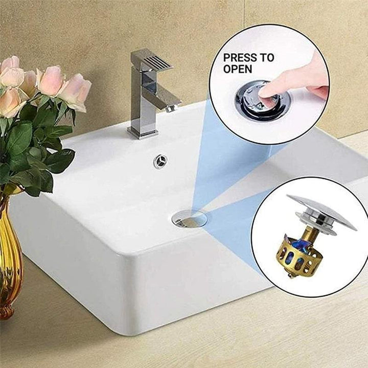 Praktischer Pop-Up Abflussfilter & Sieb für Waschbecken und Badewannen, fängt Haare und Schmutz zuverlässig.