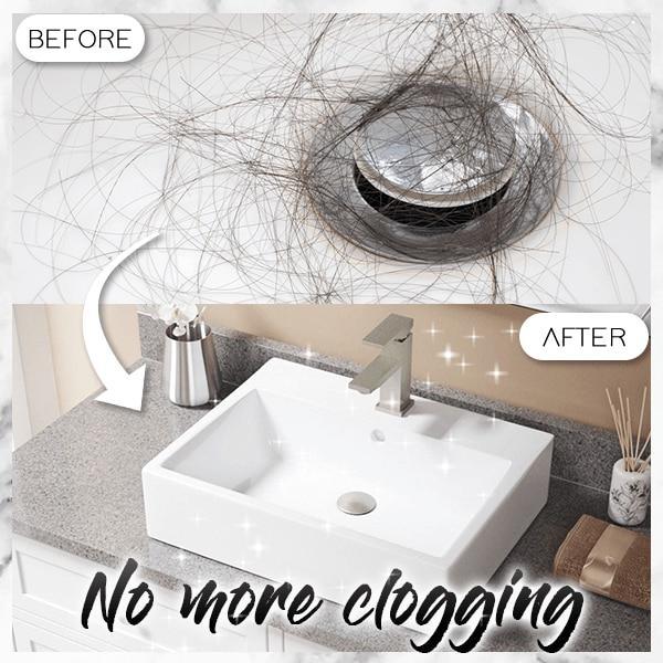 Robuster Edelstahl Pop-Up Badewannenstöpsel mit integriertem Sieb, verhindert Haare im Abfluss.