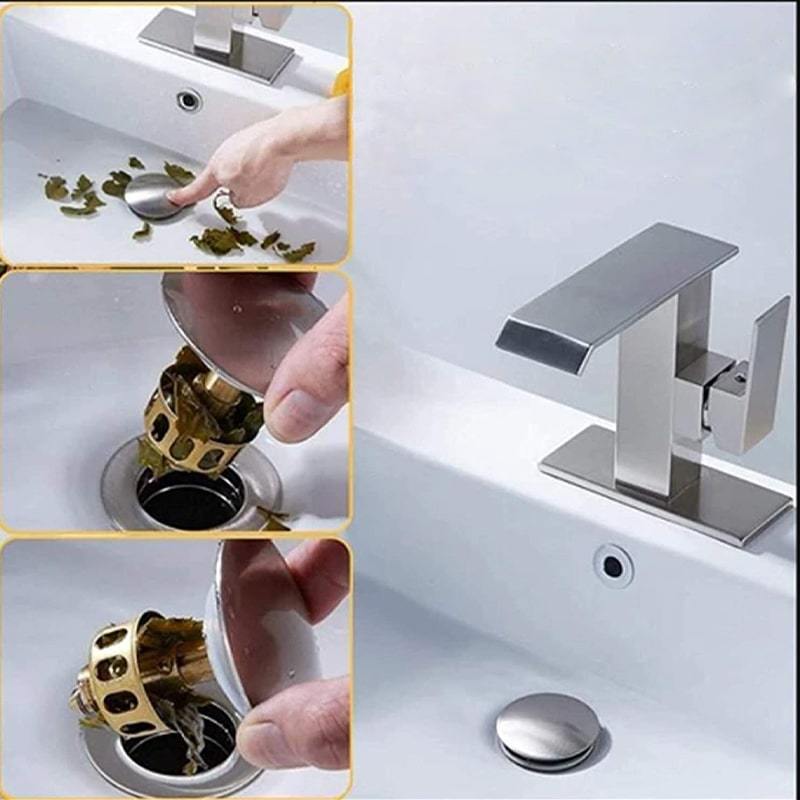 Effektiver Abflussschutz aus Edelstahl mit Pop-Up Funktion für Badewanne & Waschbecken, langlebig & hygienisch.