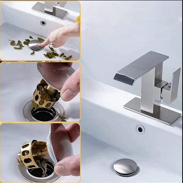 Effektiver Abflussschutz aus Edelstahl mit Pop-Up Funktion für Badewanne & Waschbecken, langlebig & hygienisch.