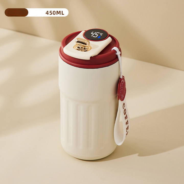 Vielseitiger Isolierbecher 450ml für Heiß- & Kaltgetränke. Mit LED-Temperaturanzeige.