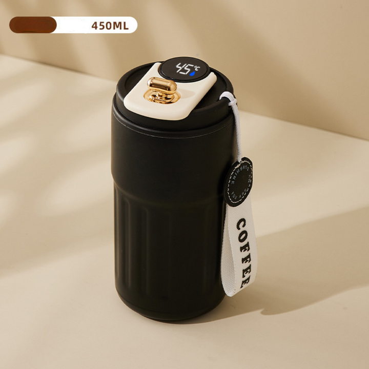 Unisex Edelstahl-Reisebecher 450ml mit smarter LED-Temperaturanzeige. Der perfekte Begleiter für jeden.