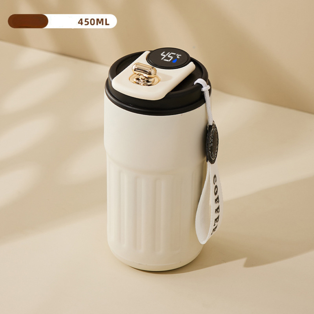 Thermobecher 450ml mit präziser LED-Temperaturanzeige. Perfekt für heißen Kaffee & kalte Getränke.