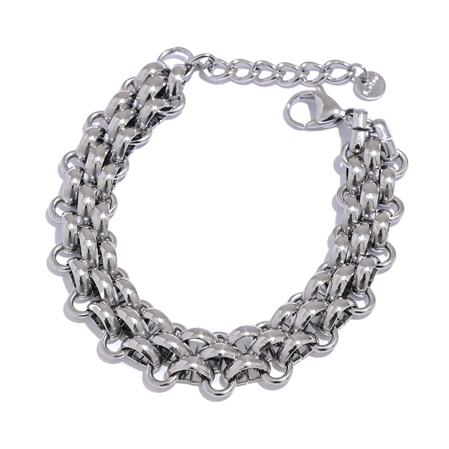 Silberfarbenes, verstellbares Damen-Charme-Armband. Moderner Edelstahlschmuck, ideal als elegante Geschenkidee.