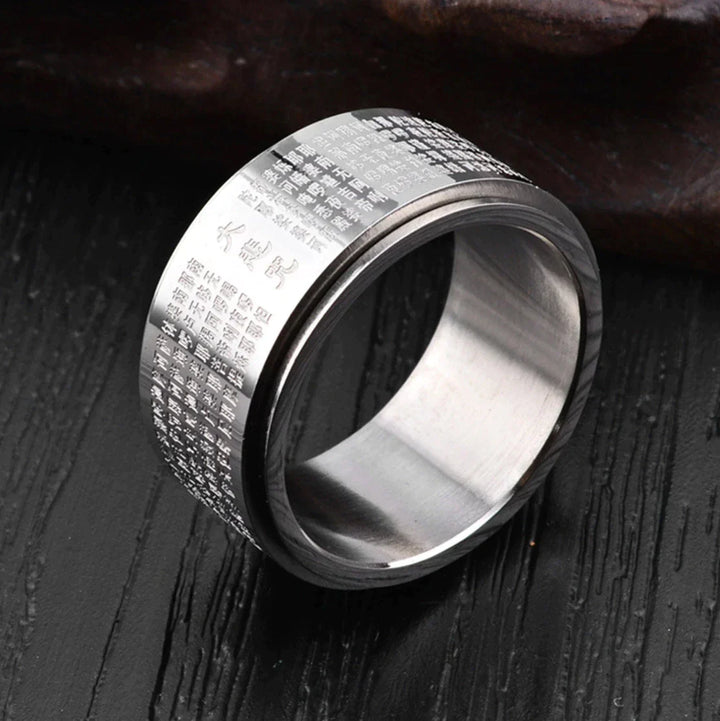 Achtsamer Edelstahl Zappelring für Meditation. Feng-Shui Mantra Ring als Schutzring für Damen & Herren.