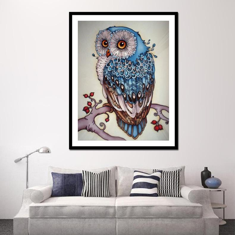 Niedliche Eule als Edelstein Malerei Kunstwerk; einzigartige DIY-Dekoration für jedes Zimmer.