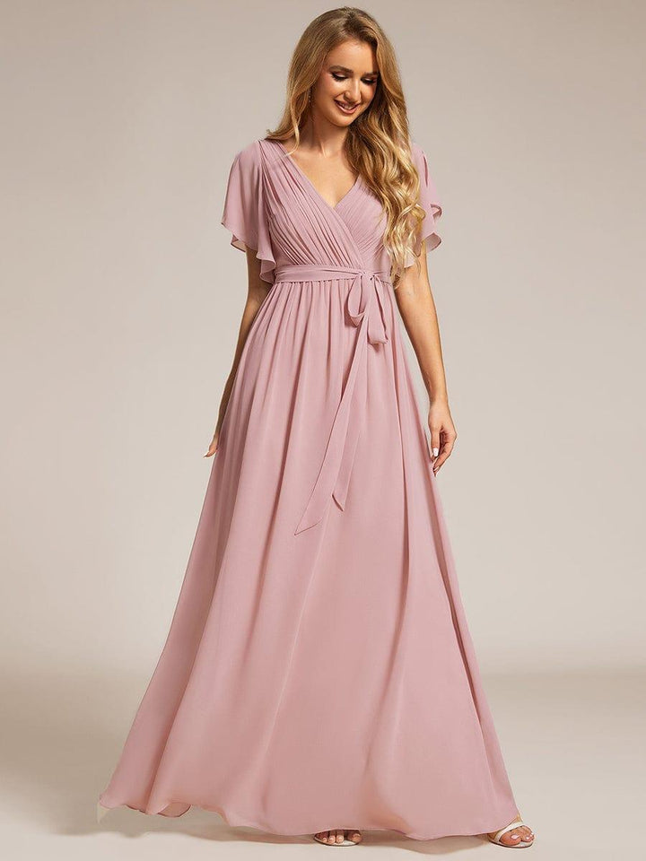 Mintgrünes Damen Maxikleid A-Linie, festlich, V-Ausschnitt, für Hochzeiten.