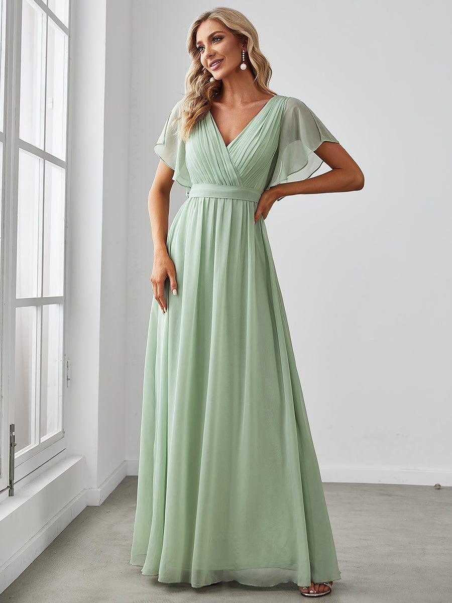 Elegantes mintgrünes A-Linie Maxikleid für Damen, V-Ausschnitt, ideal für Hochzeiten & Gala.
