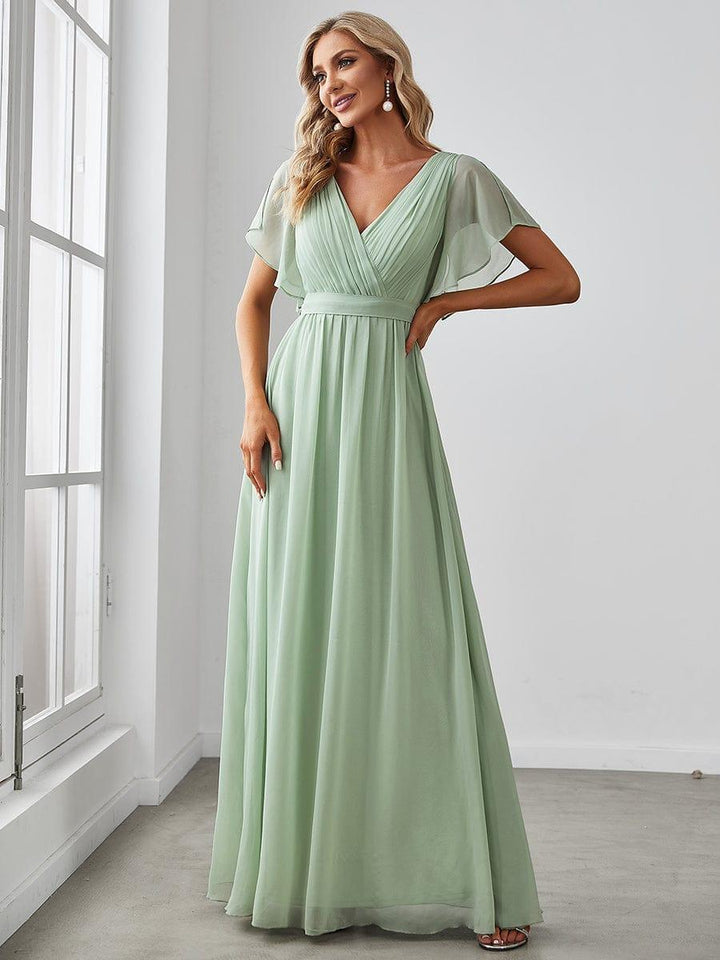 Elegantes mintgrünes A-Linie Maxikleid für Damen, V-Ausschnitt, ideal für Hochzeiten & Gala.