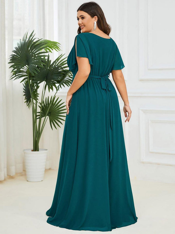 Langes schwarzes A-Linie Maxikleid, elegant, V-Ausschnitt, für Brautjungfern & Hochzeiten.