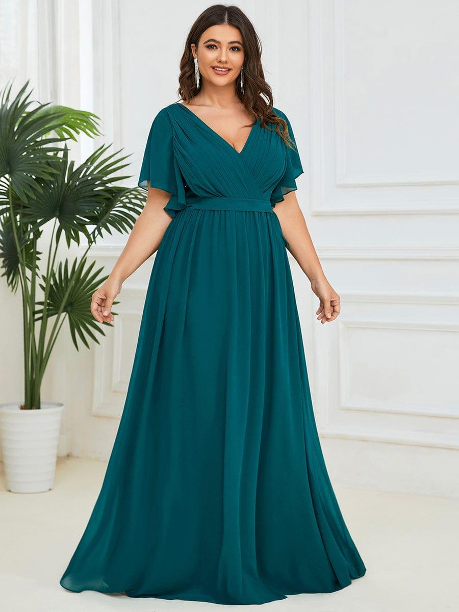 Schwarzes Abendkleid A-Linie, V-Ausschnitt & Flügelärmel, für festliche Anlässe.