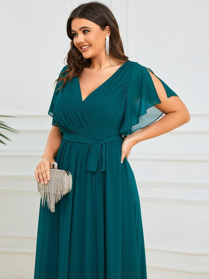 Schwarzes festliches Damenkleid A-Linie, Maxilänge, V-Ausschnitt, für Gala & Abendmode.