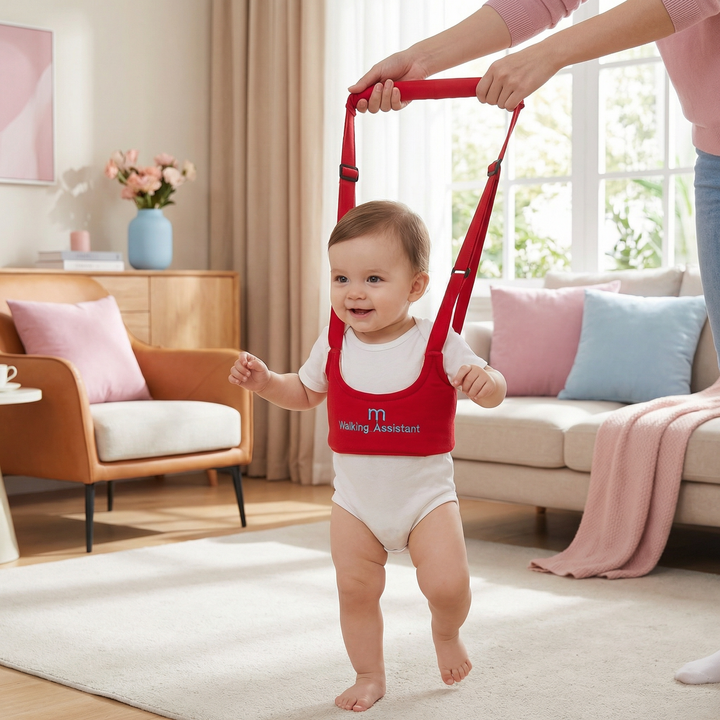Detailansicht: Verstellbarer Sicherheitsgurt der Baby-Lauflernhilfe für maximale Sicherheit beim Laufenlernen.