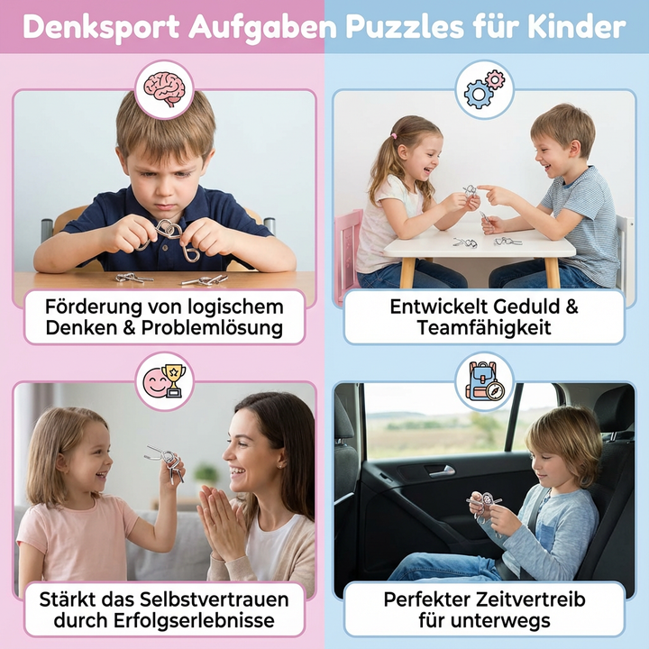 Pädagogisches Denksport Metallpuzzle, ideales Geschenk für Kinder; fördert Konzentration, Logik & Kreativität spielerisch.