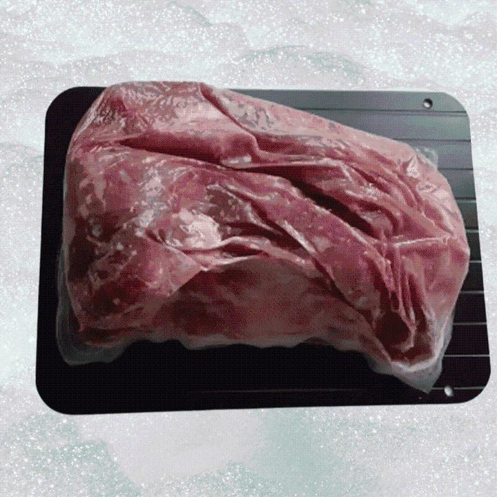 Hochwertige Auftauplatte mit Antihaftbeschichtung für schnelles & hygienisches Auftauen von Gefriergut in der Küche.