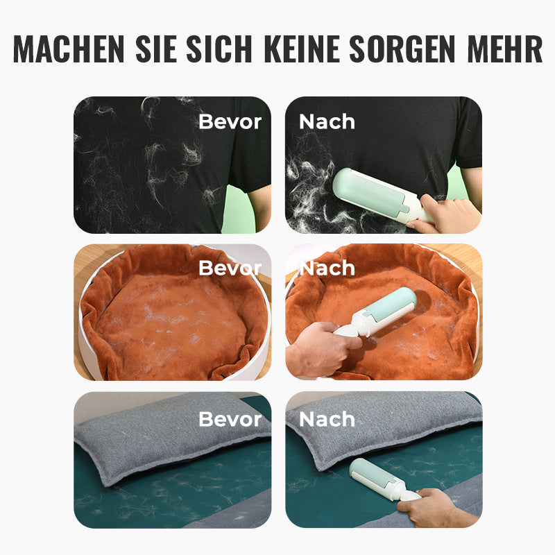 Umweltfreundliche Tierhaar Fusselrolle. Ohne Klebeband, einfach zu reinigen und immer wieder verwendbar.