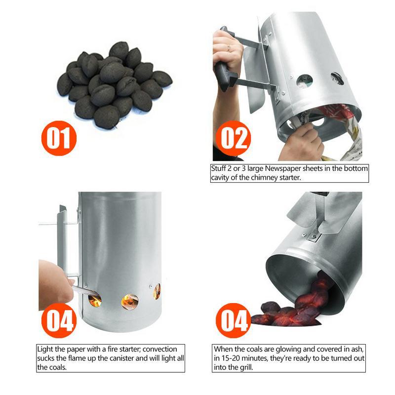 Robuster Anzündkamin/Feuerstarter aus verzinktem Metall für sicheres und schnelles Anzünden von Kohle und Briketts.