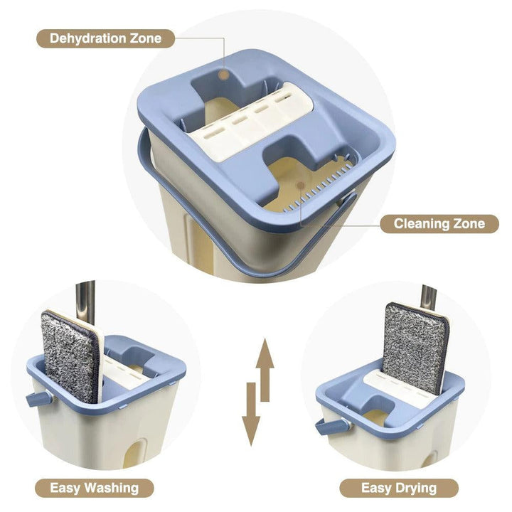 Robuster Eimer mit Schleuderfunktion, Teil des Wischsystems, für sauberes Auswringen des Mopps beim Putzen.