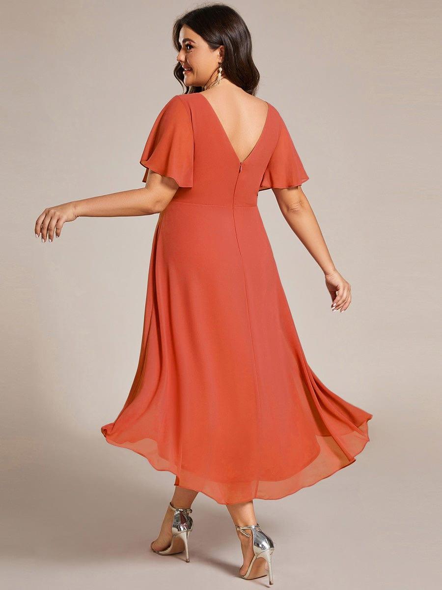 Marineblaues Vokuhila Sommerkleid mit Kurzarm für Hochzeitsgäste; stilvolles Midi-Damenkleid.