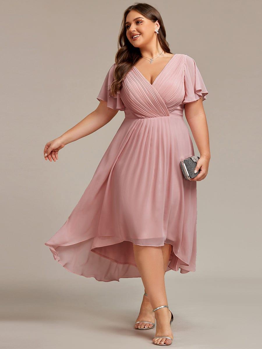 Glamouröses Silbernes Vokuhila Abendkleid, figurschmeichelnde A-Linie und Empire-Taille; festlich.