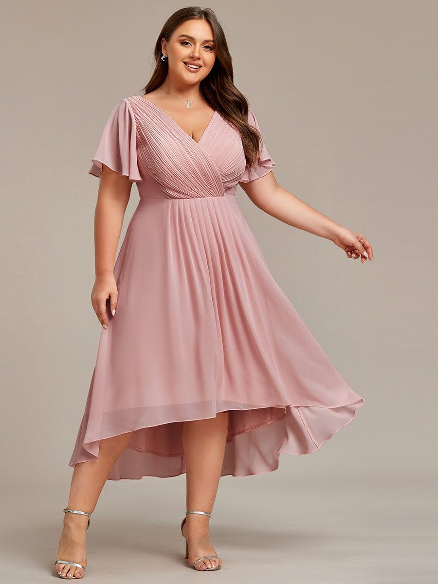 Glamouröses Graues Vokuhila Abendkleid, figurschmeichelnde A-Linie und Empire-Taille; festlich.
