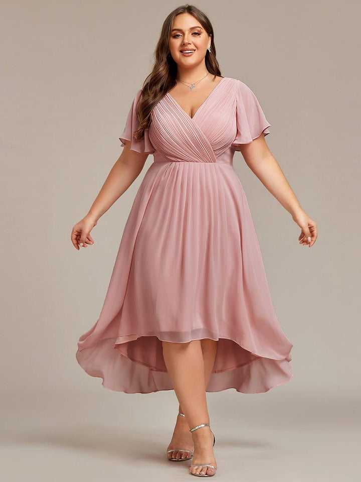 Glamouröses Weinrotes Vokuhila Abendkleid, figurschmeichelnde A-Linie und Empire-Taille; festlich.