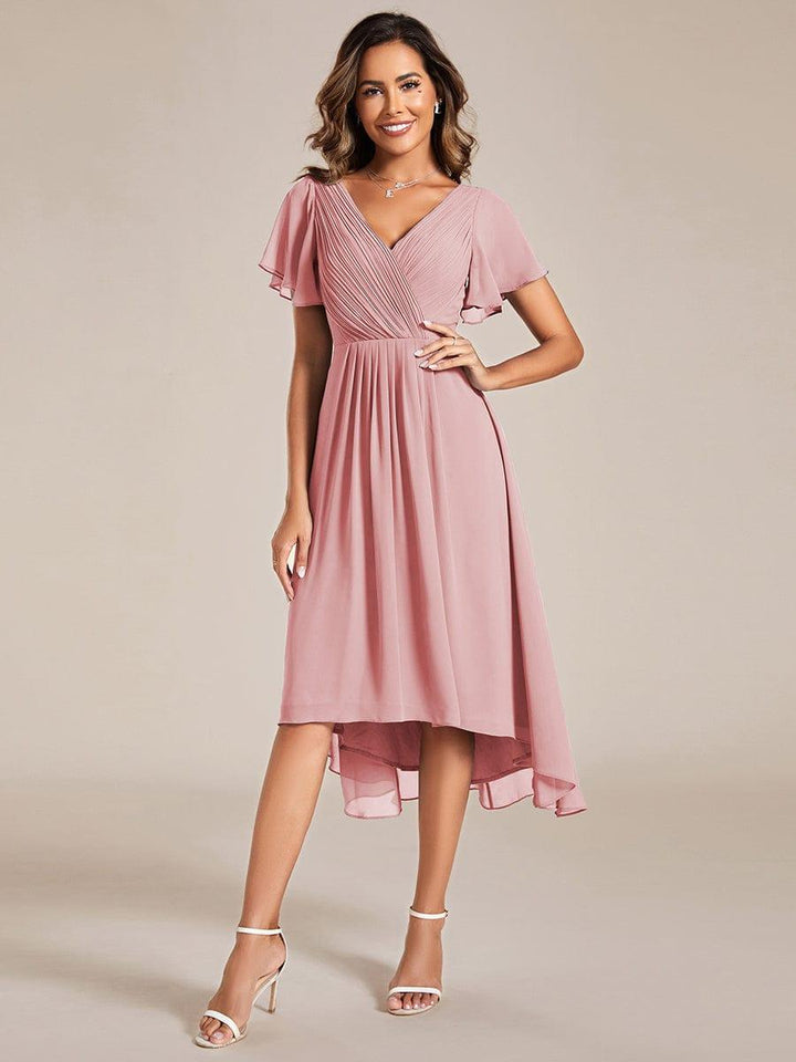 Stilvolles Anthrazit Damen Abendkleid, Vokuhila-Design, A-Linie, Midi-Länge; glamourös für Feste.