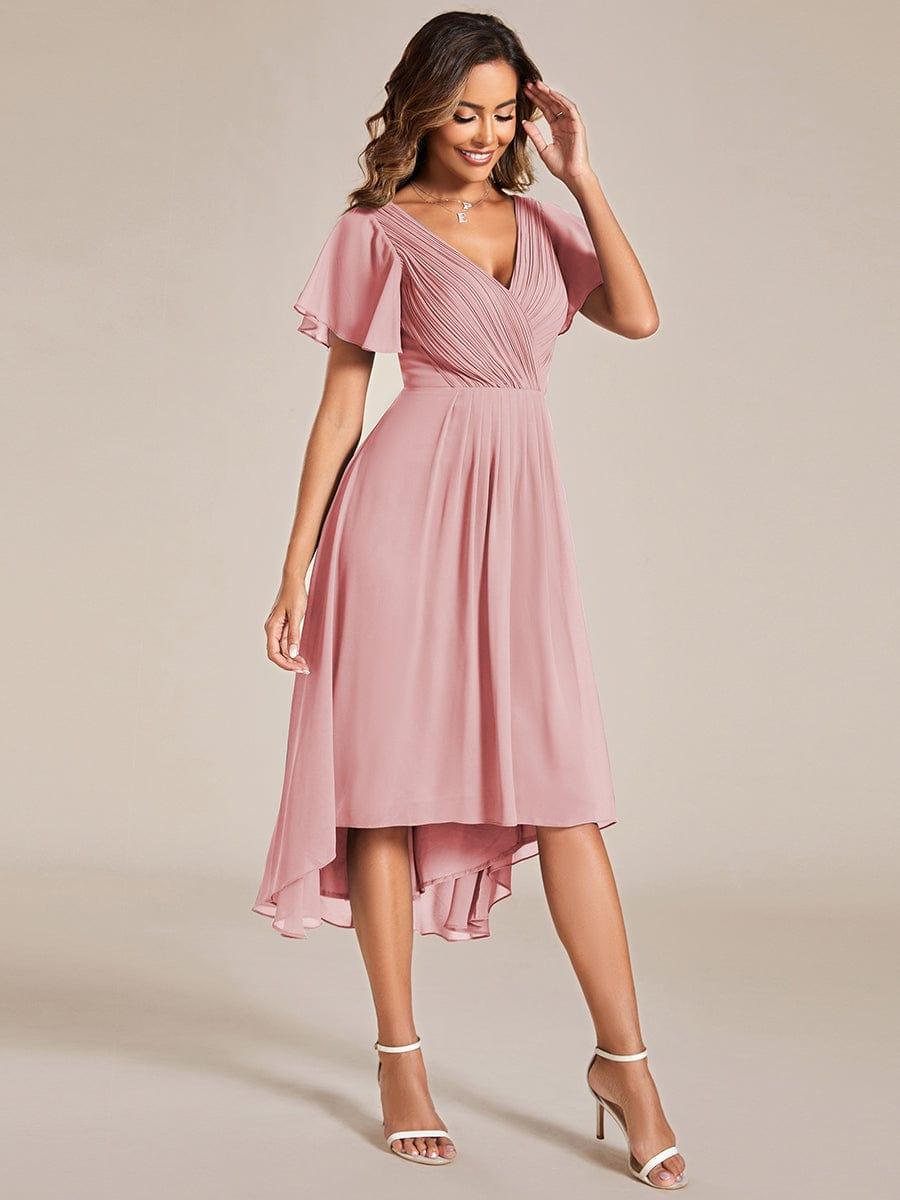 Glamouröses Smaragdgrünes Vokuhila Abendkleid, figurschmeichelnde A-Linie und Empire-Taille; festlich.